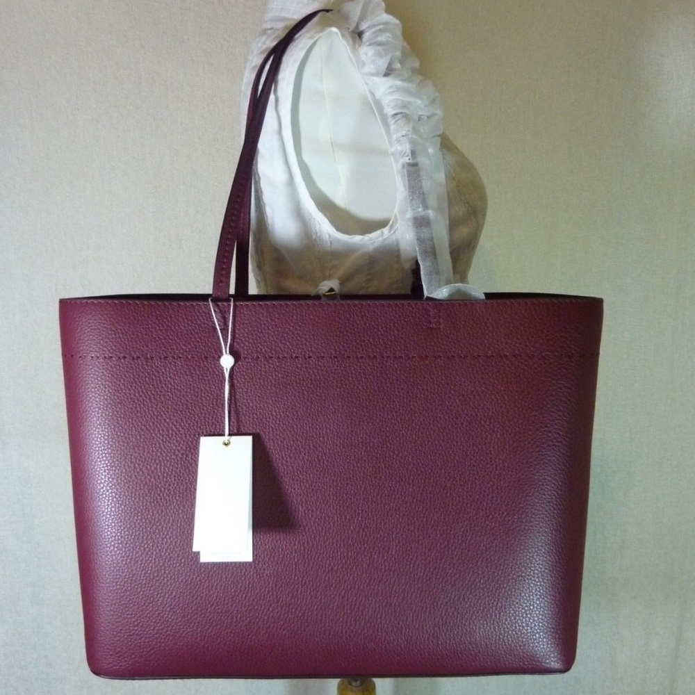 NEW Tory Burch Mcgraw Port/Imperial Garnet Burgundy Leather Large Tote Bag - Picture 5 of 13
